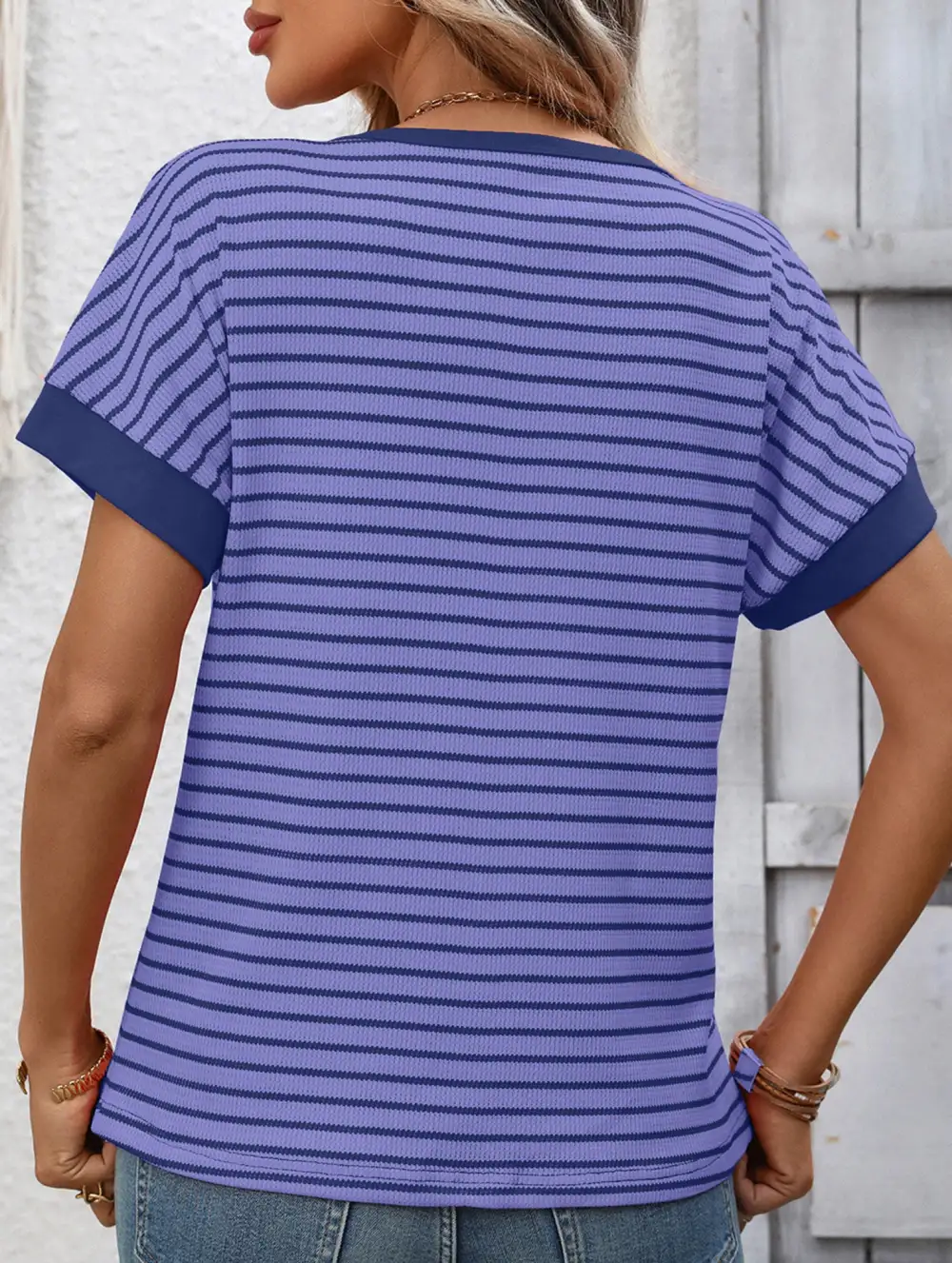 Crew Neck Patchwork Short Sleeve Tee
