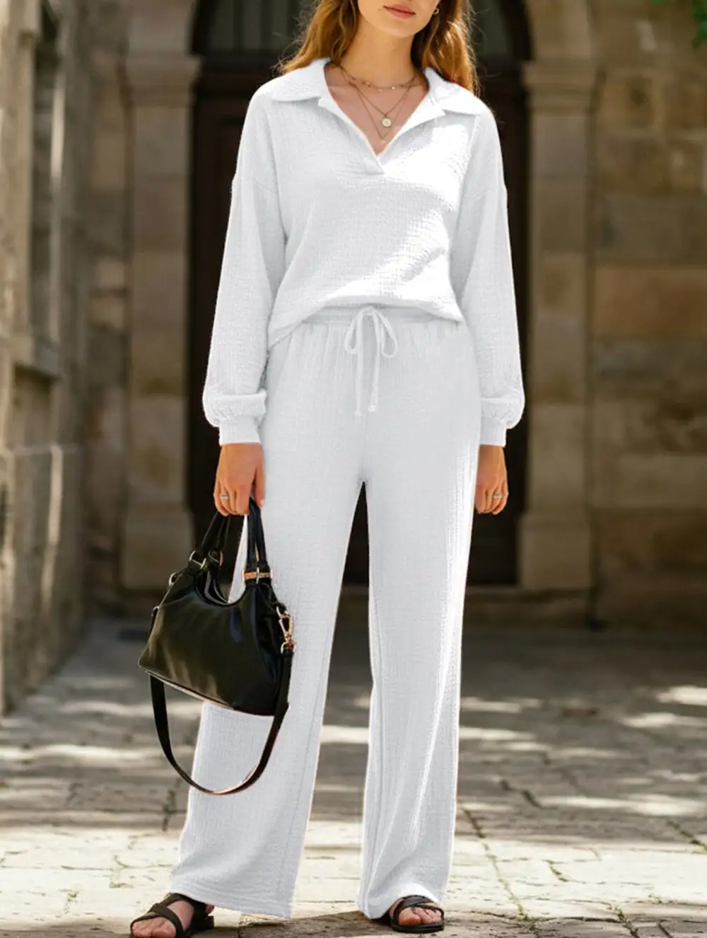 Long-Sleeved Top Drawstring Trousers Set