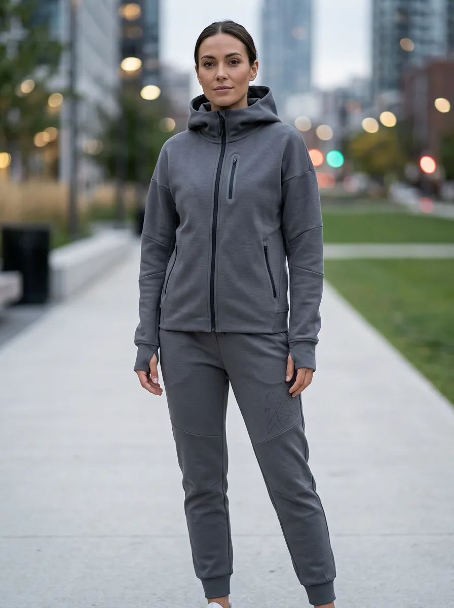 Geometric Detail Zip-Up Hoodie Unisex Zip Hoodie Tracksuit Set