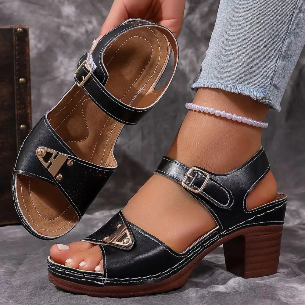 Cozy Open Toe Block Heel Sandals