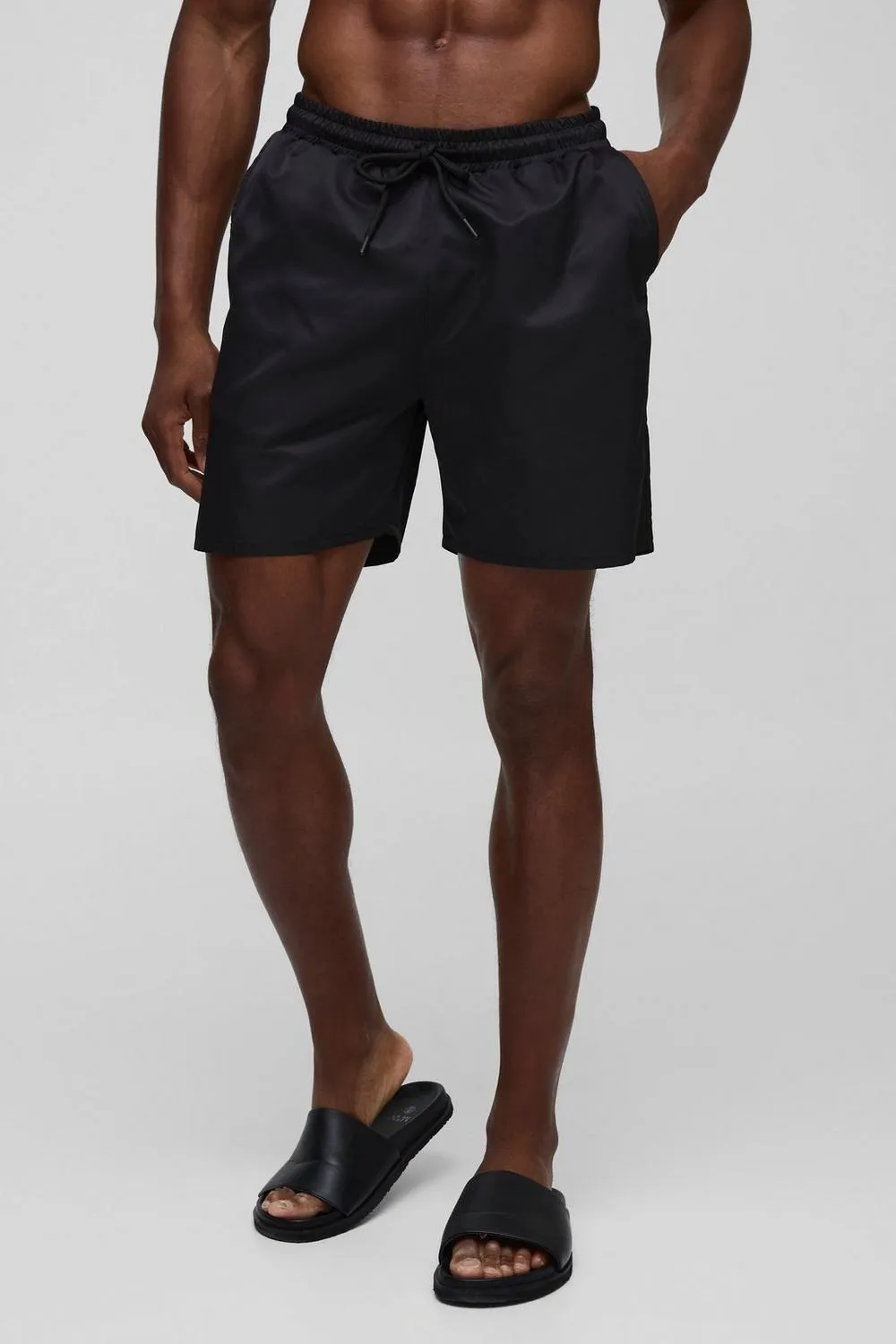 Daily Mid Length Swim Trunks In Black Casual Style