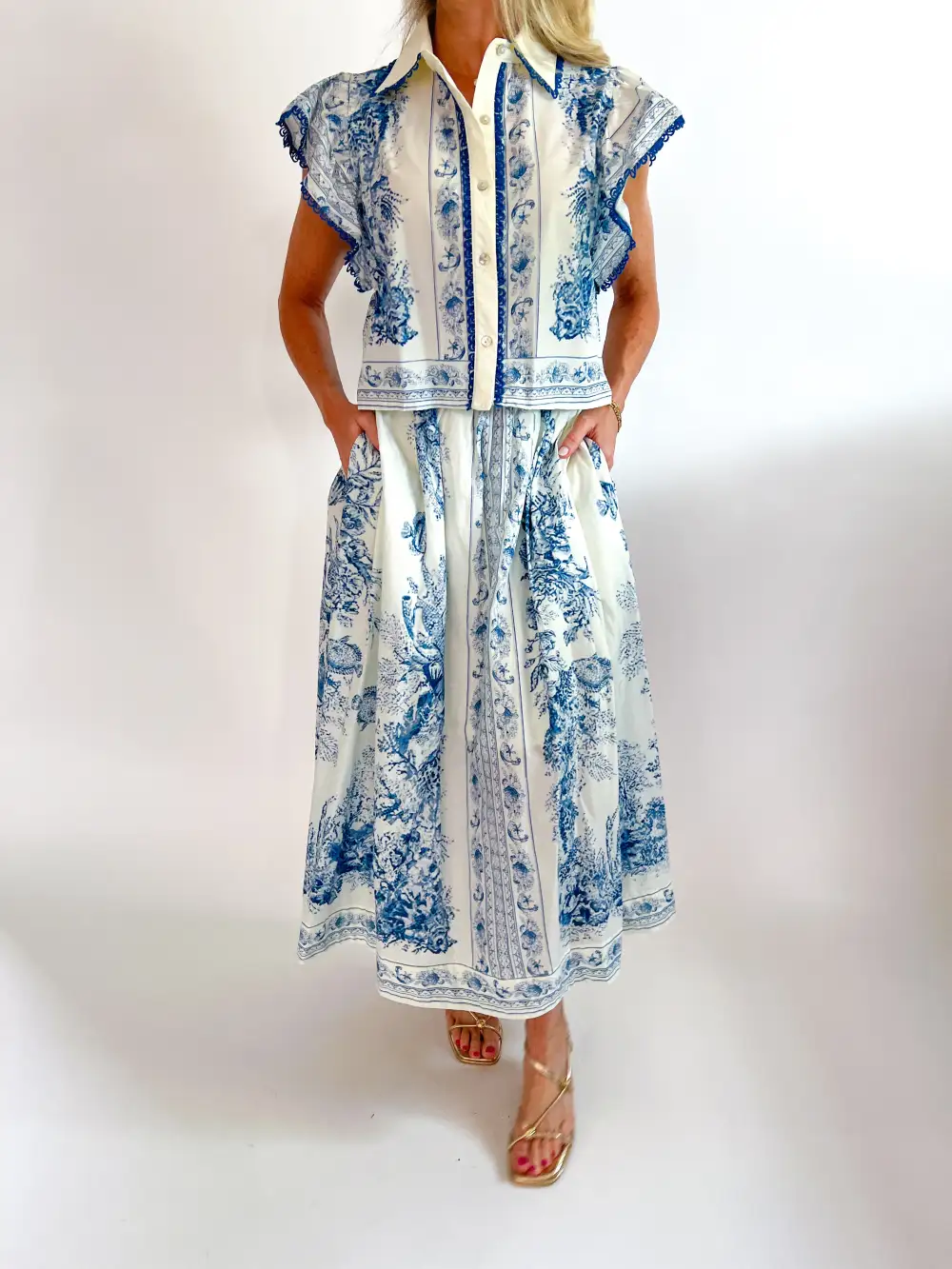 Cap Sleeve Top And Skirt Set