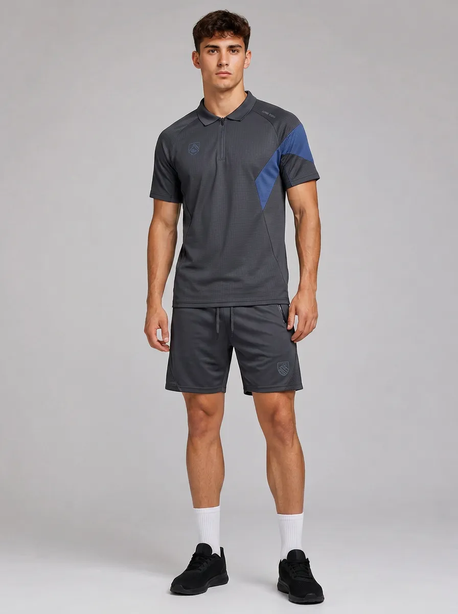 Men's Golf Sports Colorblock Quarter-Zip Printed Polo Short Set
