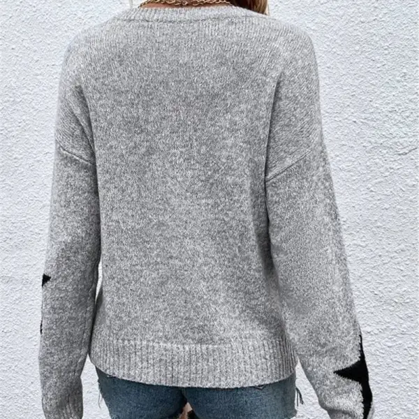Women's Knit Star-Motif Round-Neck Relaxed Sweater