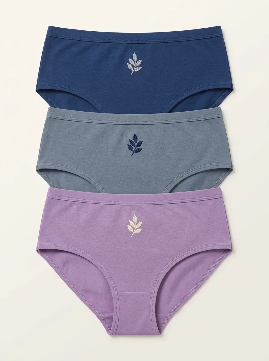 Women's Mid-Rise Tonal-Stitch Leaf Embroidered Briefs Three Pack