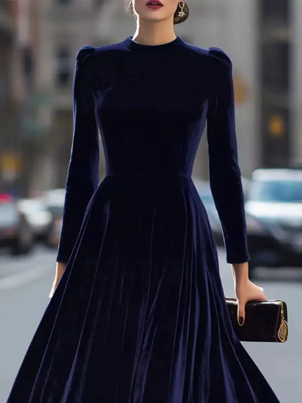 Velvet Long Sleeve Dress Casual