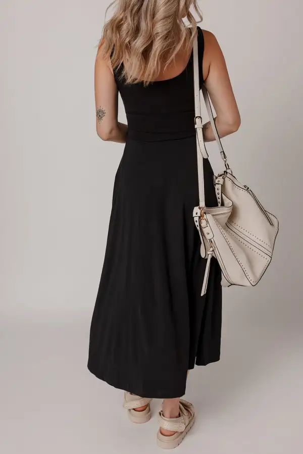 Sleeveless Scoop Neck Flared Side Slit Midi Dress
