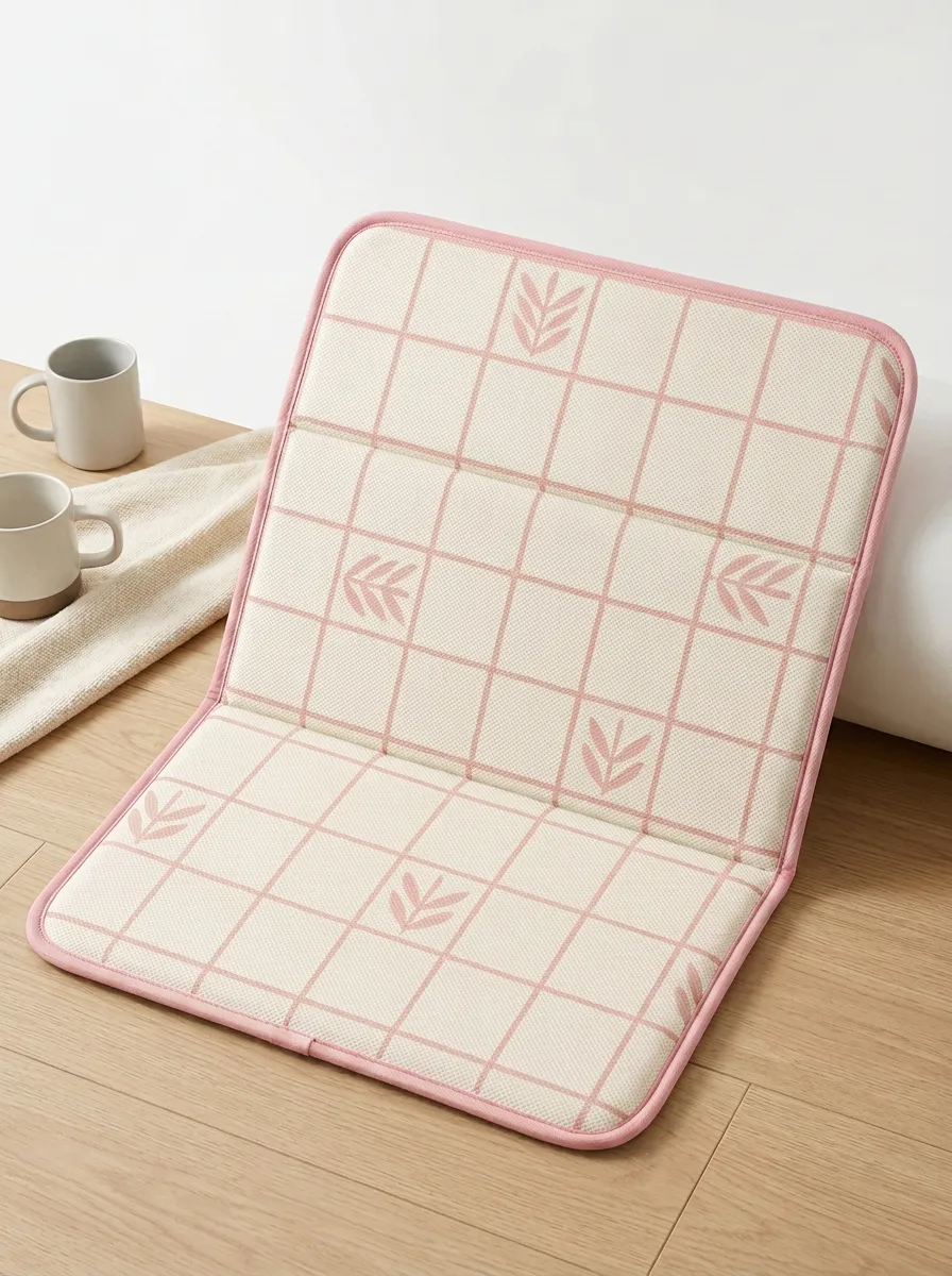 Minimalist Sage Green Leaf Grid Pattern Cooling Mat