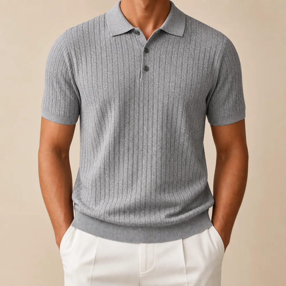 Men’s Textured Short Sleeve Knit Polo Shirt