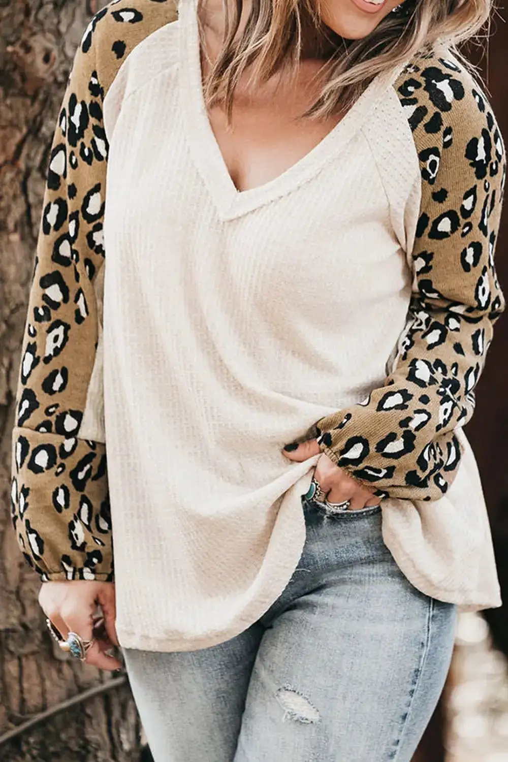 Clean V-Neck Ruffle Trim Blouse