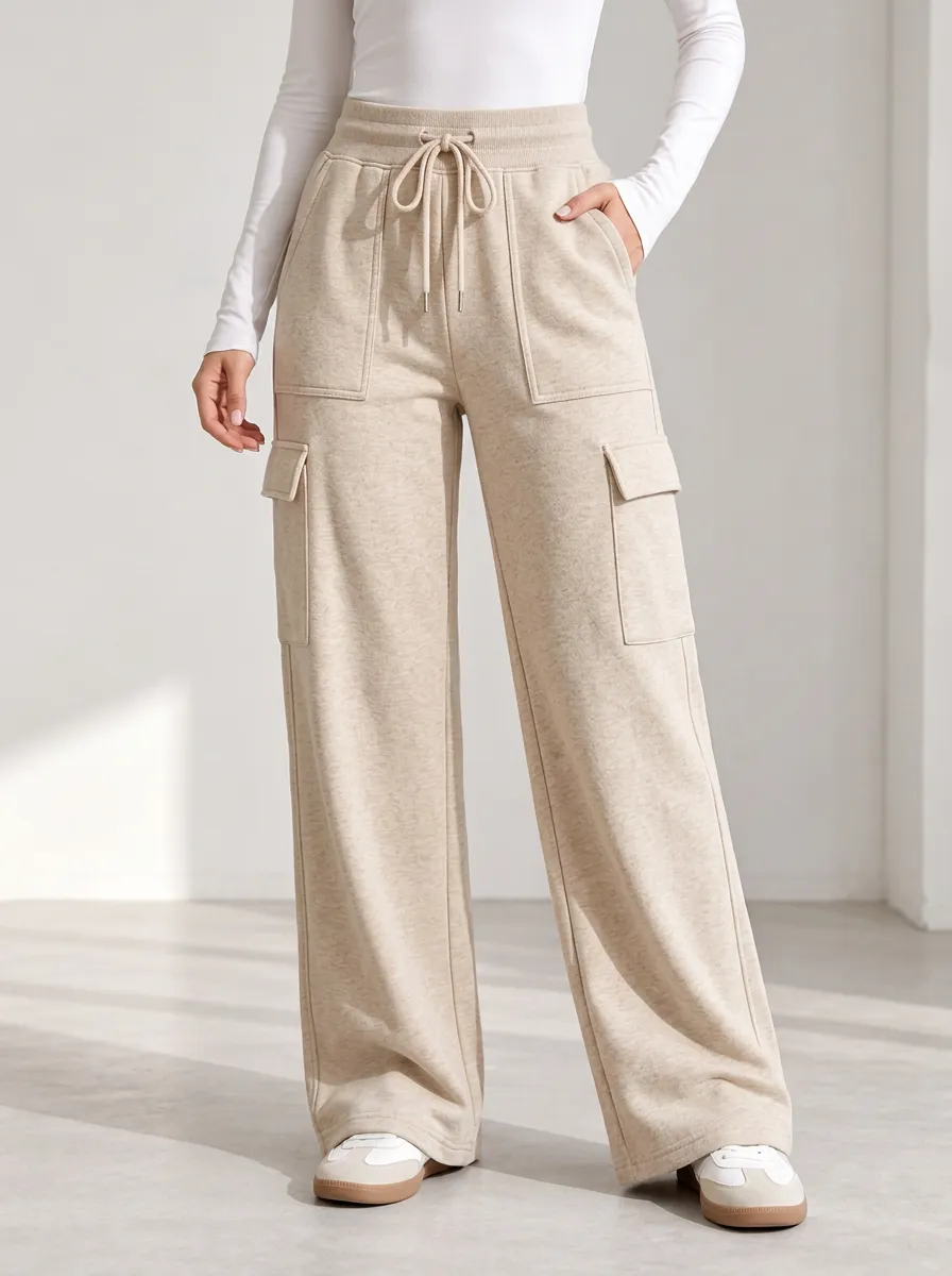 Women's High Waist Sweatpants in Beige