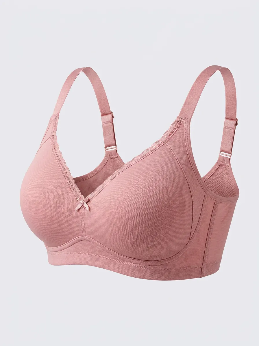 Women's Full-Coverage Lace-Trim Bow-Detail Adjustable-Strap Bra