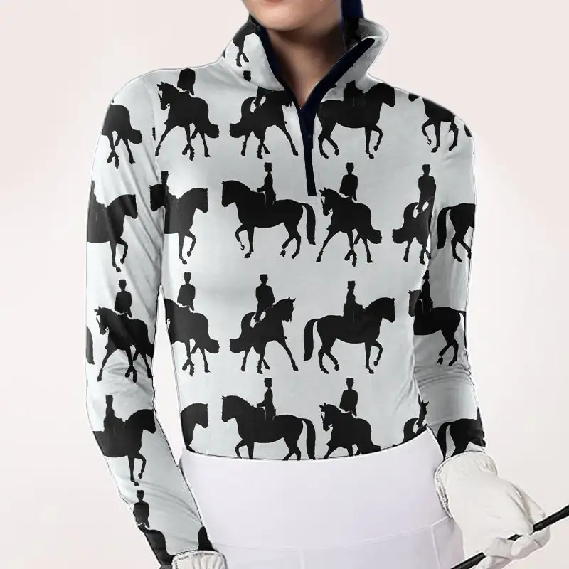 Women's Horse Print Riding Style Long Sleeve Casual Shirt