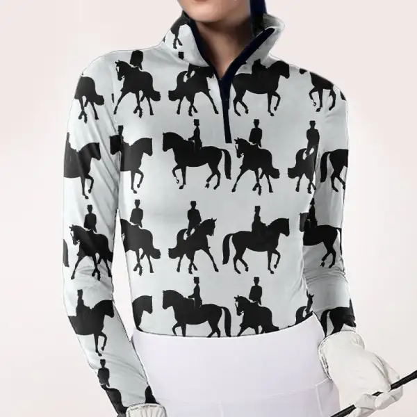 Women's Horse Print Riding Style Long Sleeve Casual Shirt