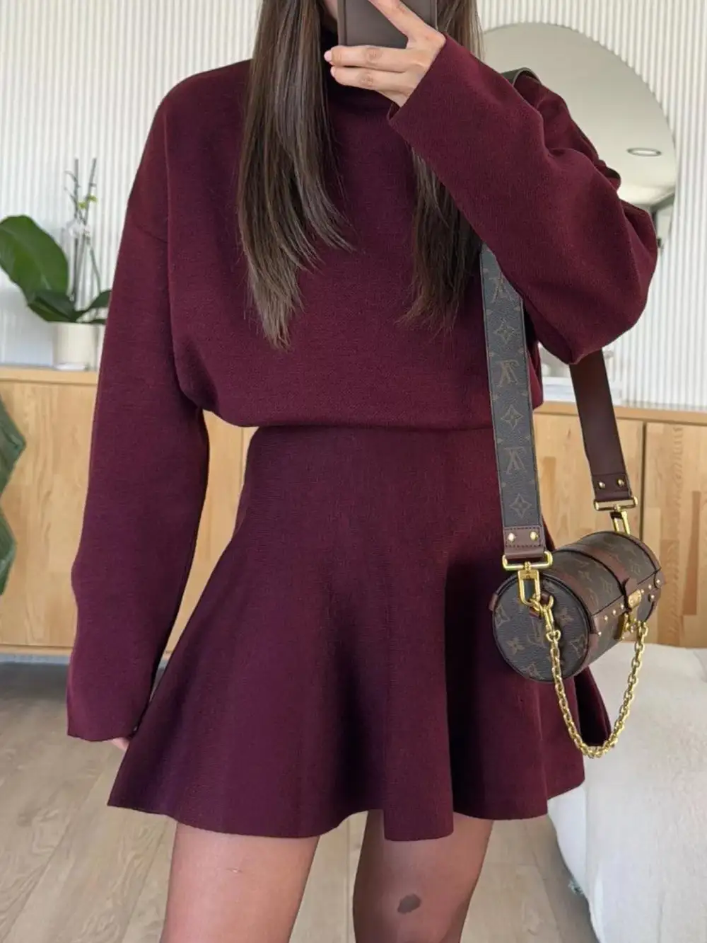 Turtleneck Dropped Shoulder Sweater and Skirt Set