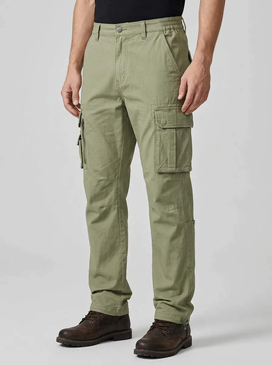Men's Outdoor Tactical Olive Green Multi-Pocket Cargo Pants