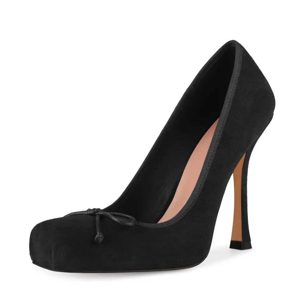 Suede Finish Leopard Pattern Square Toe Stiletto Pumps