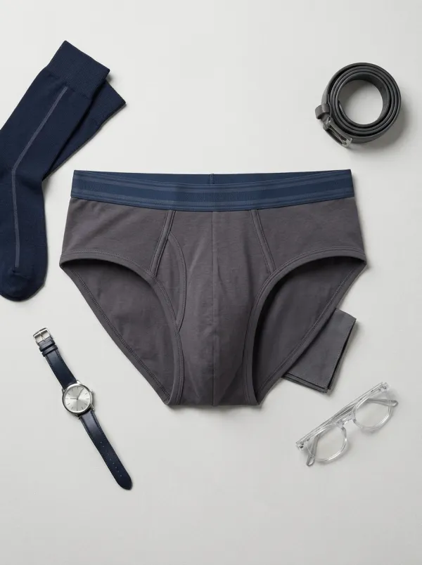 Men's Solid Grey Elastic Waistband Cotton Briefs