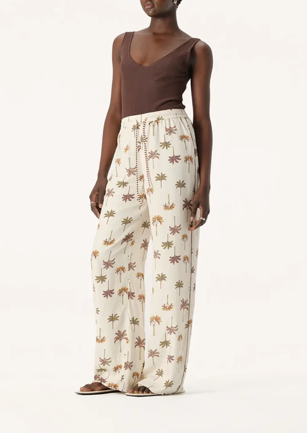 PLANT PRINTED WIDE LEG PANTS