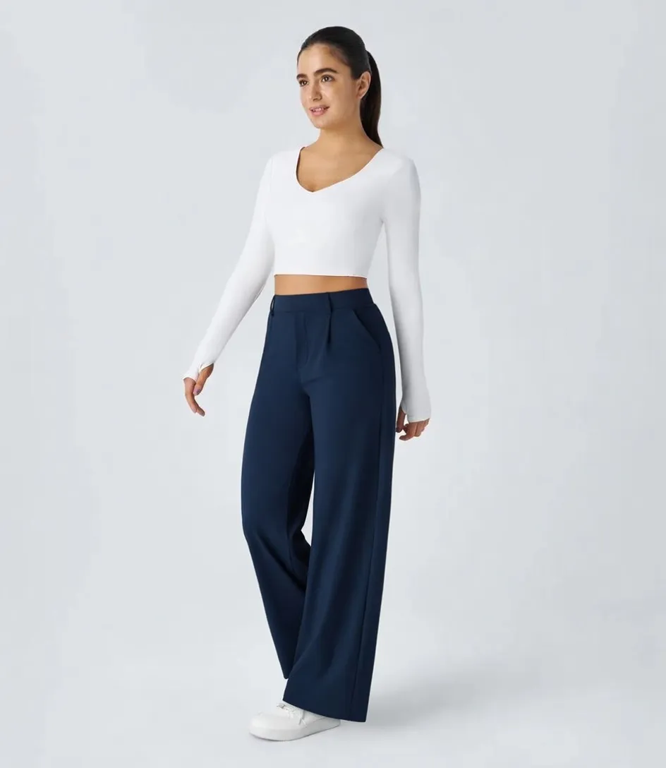 High-waist Pocket Straight-leg Work Pants