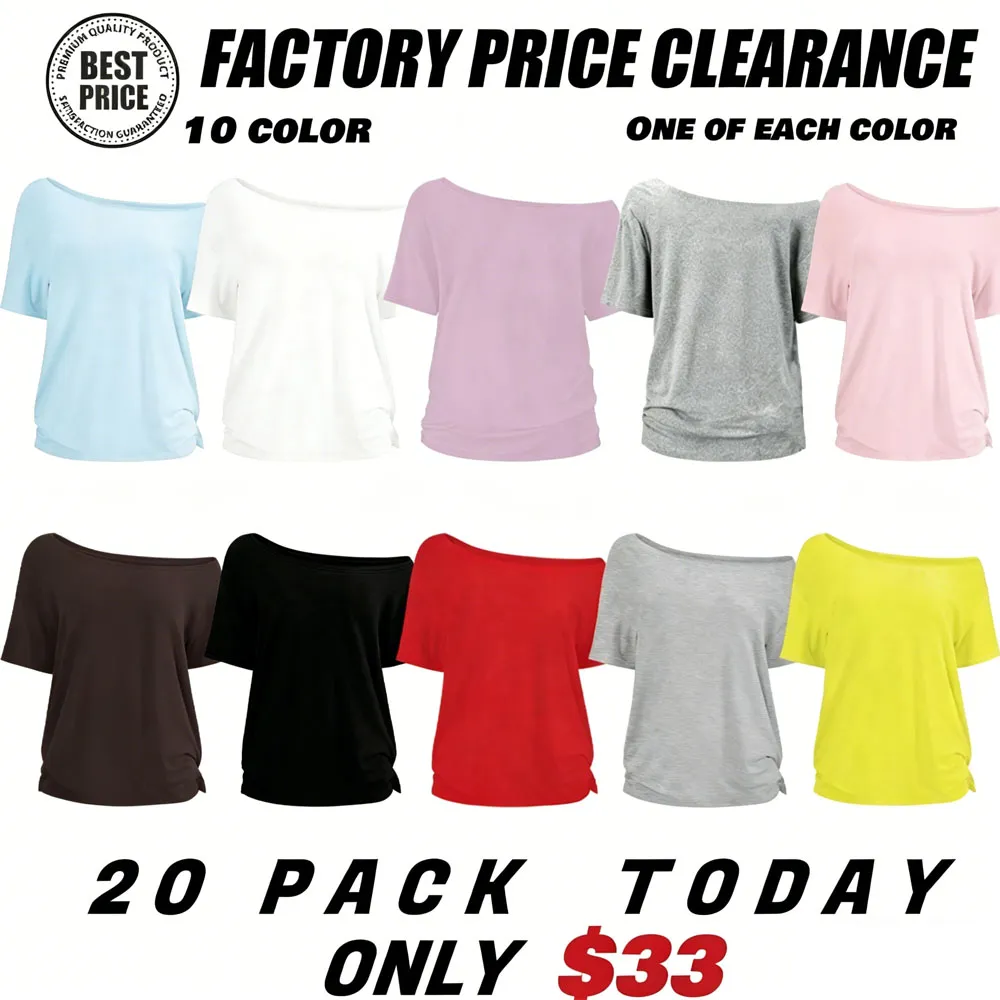 🔥 Women's Off-Shoulder Solid Color Tee | Casual Basic Short Sleeve T-Shirt