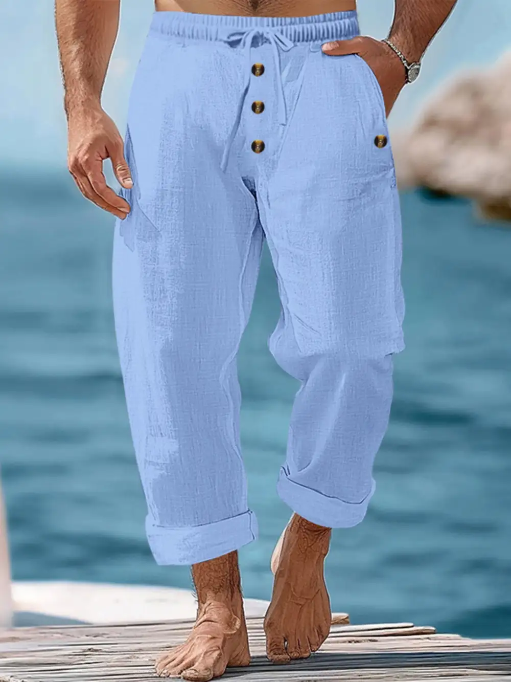 Men's Full Size Button Fly Drawstring Pants Plus