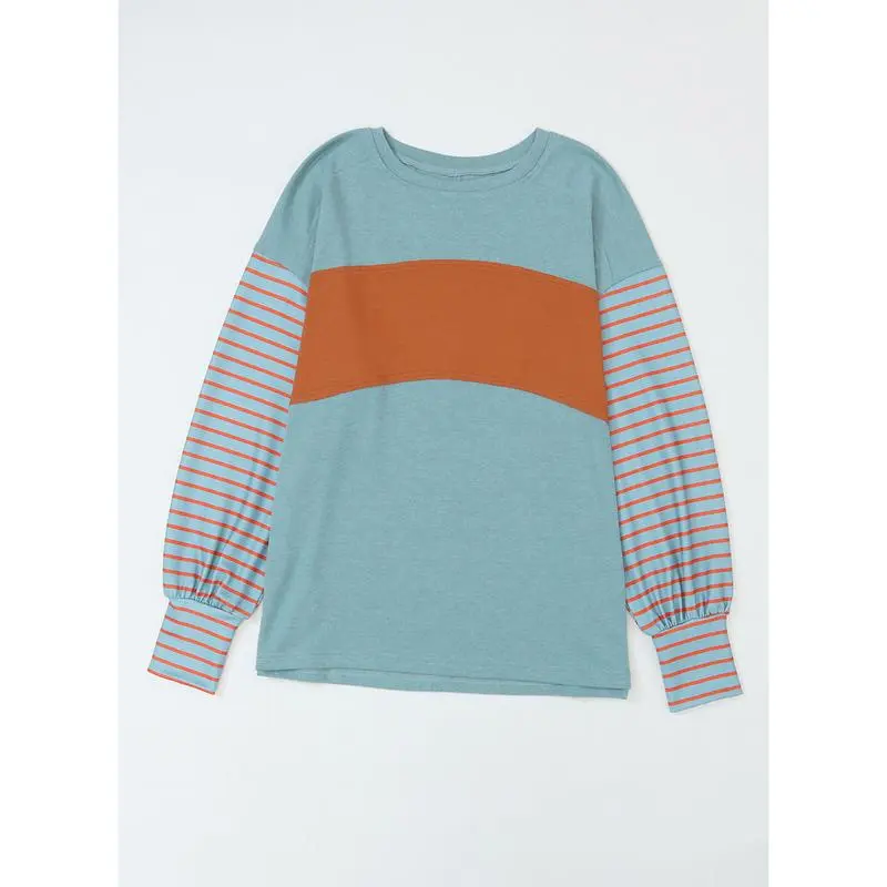 Long Sleeve Fall Tops Oversized 2025 Trendy Round Crew Neck Casual Color Block Womens Shirts Blouses
