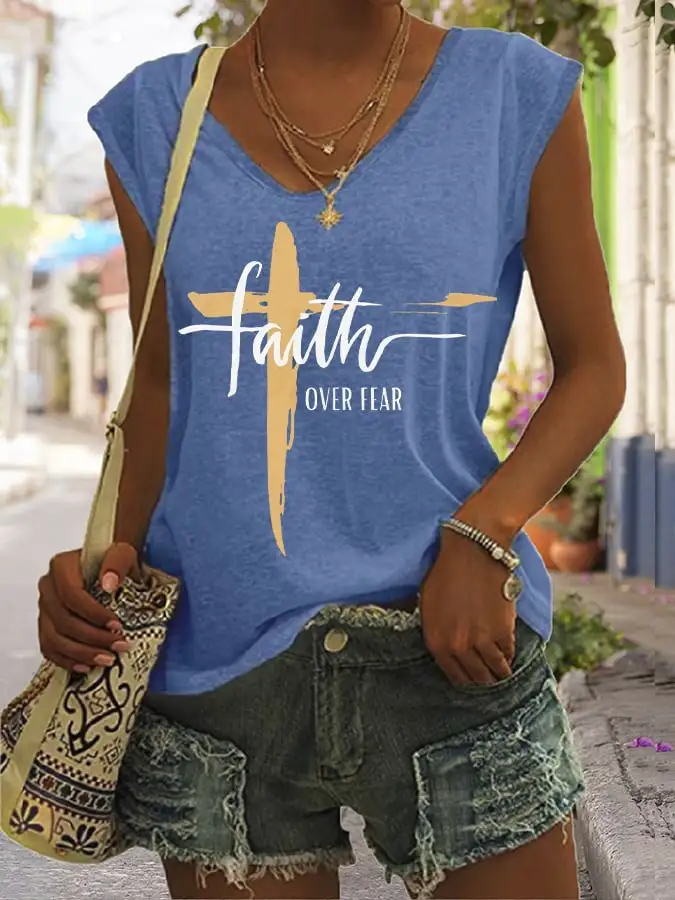 Women's Faith Over Fear Print Sleeveless T-Shirt