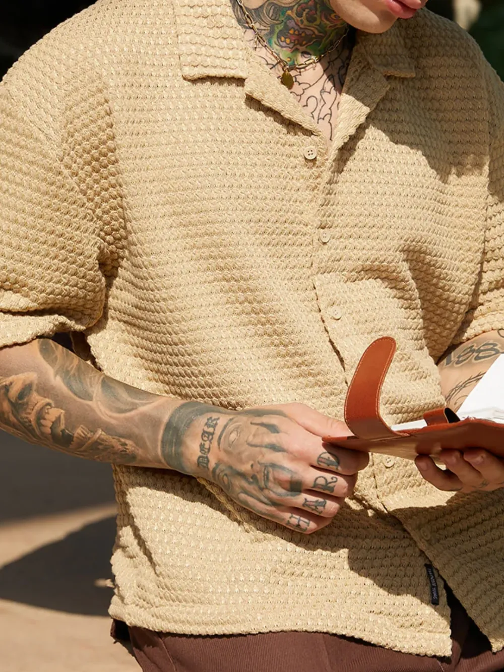 Beige Casual Style Knit Oversized Shirt