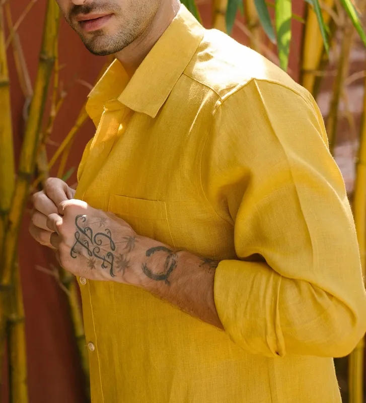 Mustard Linen Button-Up Shirt