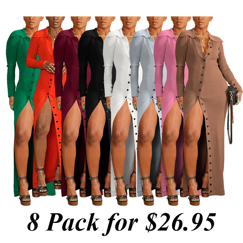 8PACK-Women'S Fashion Solid Color Knitted Dress