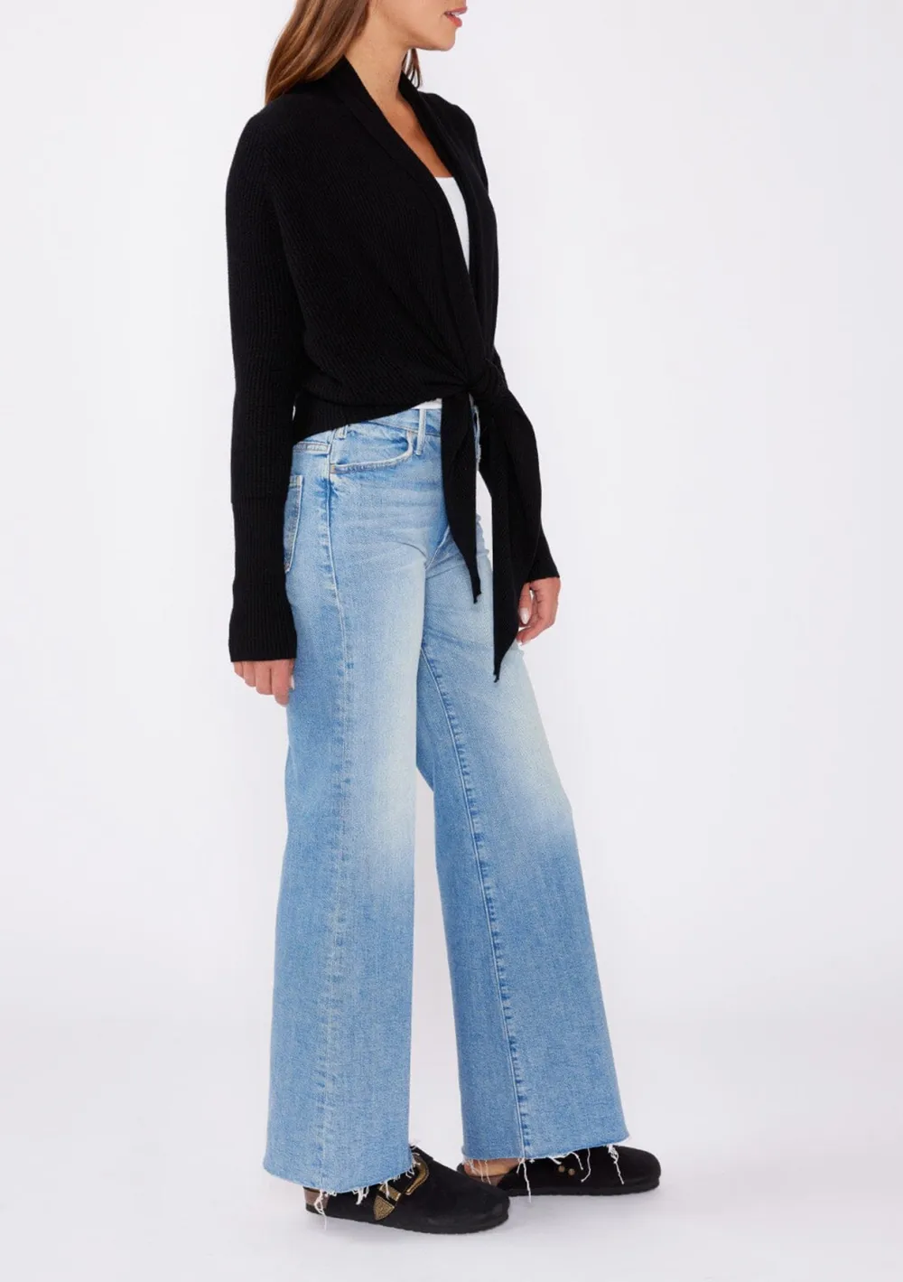 Ribbed Tie Front Long Sleeve Cardigan