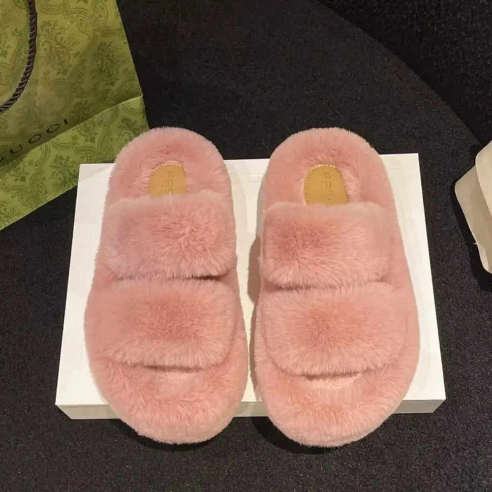 Refined Fuzzy Open Toe Slippers