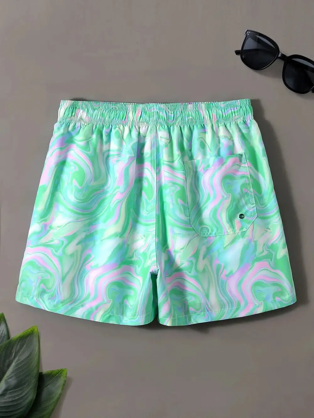 Men's Drawstring Allover Print Pocket Swim Trunks