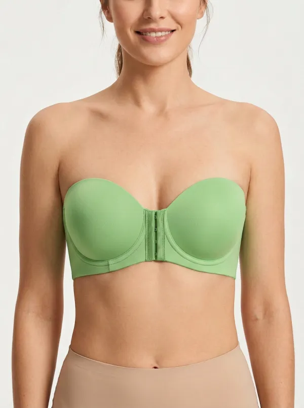 Women's Tonal-Stitch Contoured-Cup Front-Closure Strapless Bra