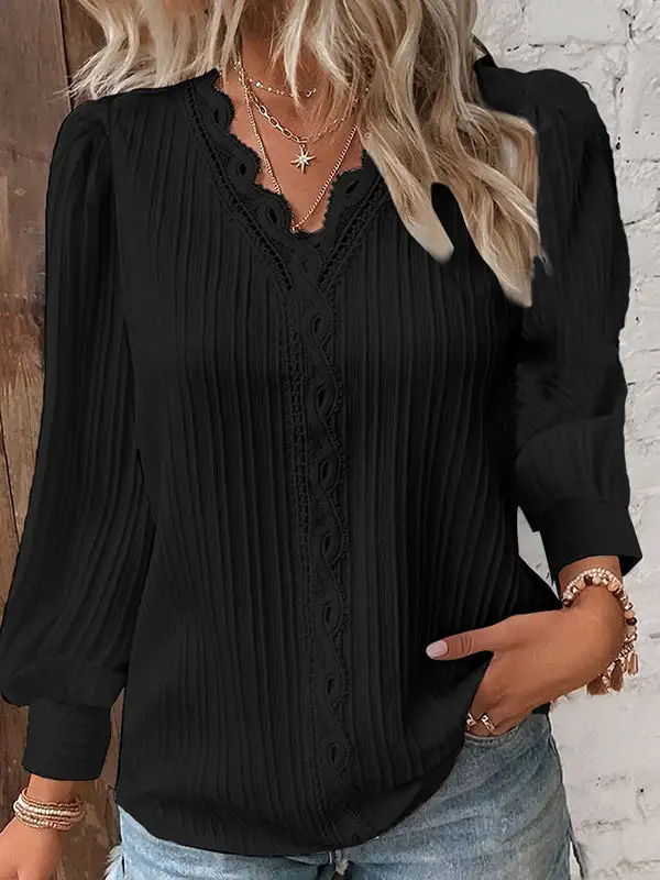 Long Sleeve Relaxed Cutout V-Neck T-Shirt