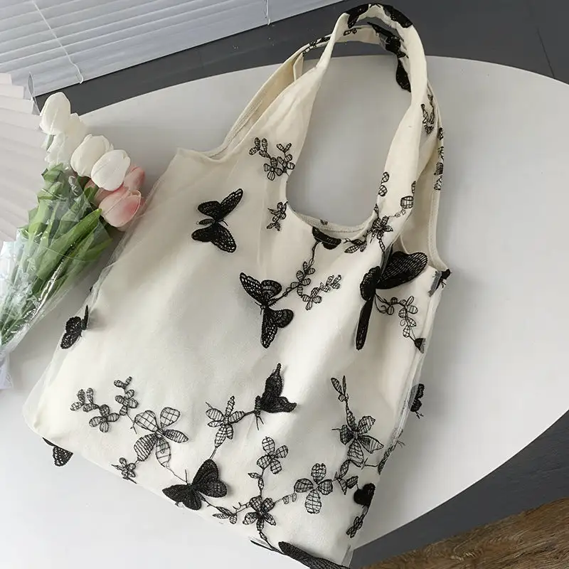 Embroidered Butterfly Canvas Bag