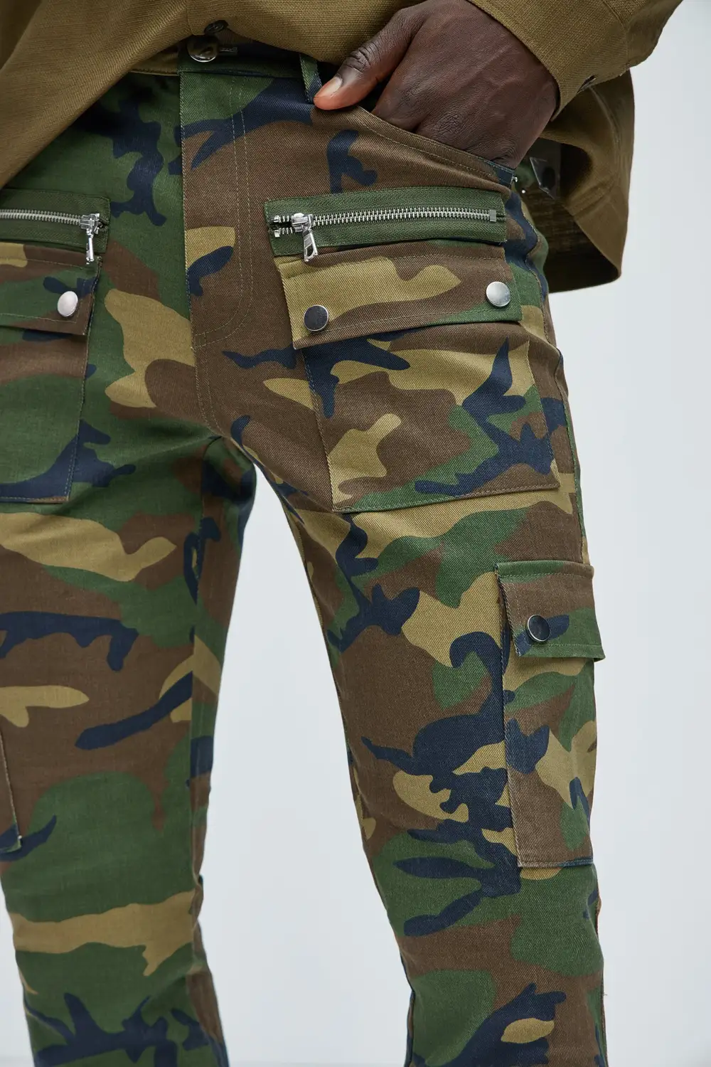Waxed Cargo Zipper Flare Pants