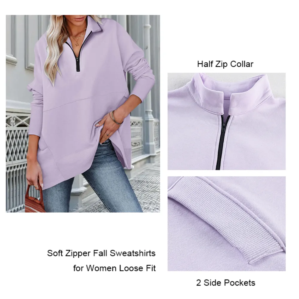 Women's Casual Oversized Half Zip Sweatshirts Long Sleeve