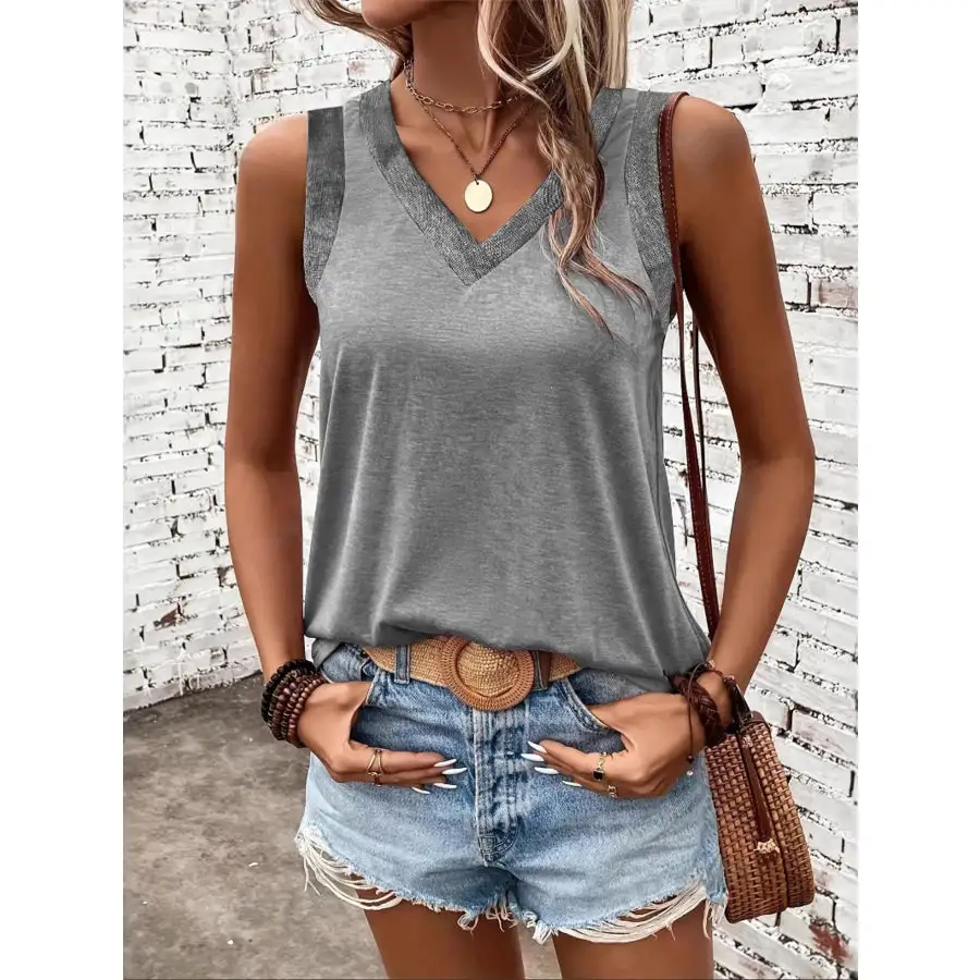 Breathable V Neck Ribbed Band Tank Top