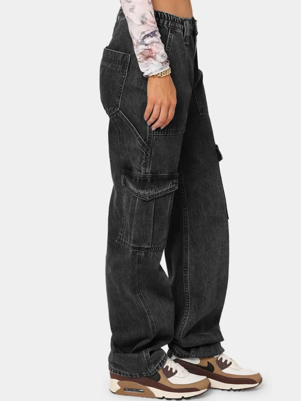 Laid-Back Washed Pocketed Stretch Straight Leg Jeans