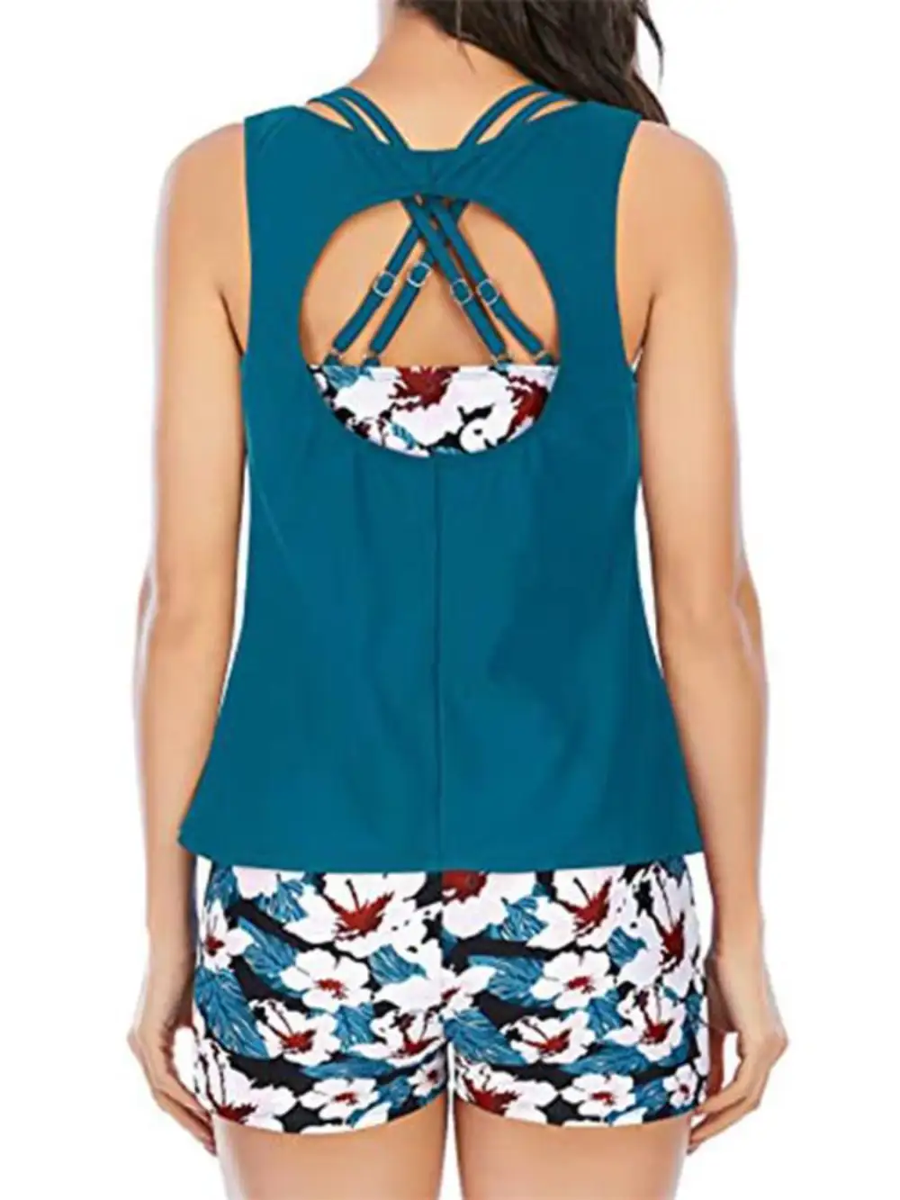 Panel Detail Printed Round Neck Three Swimsuit
