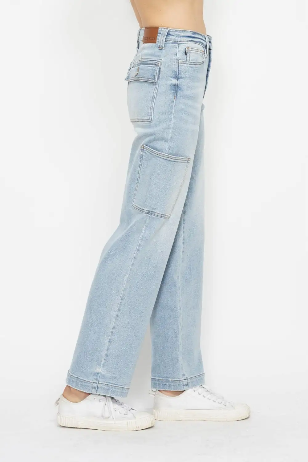 High-Waist High-Rise Washed Pocketed Straight Leg Jeans