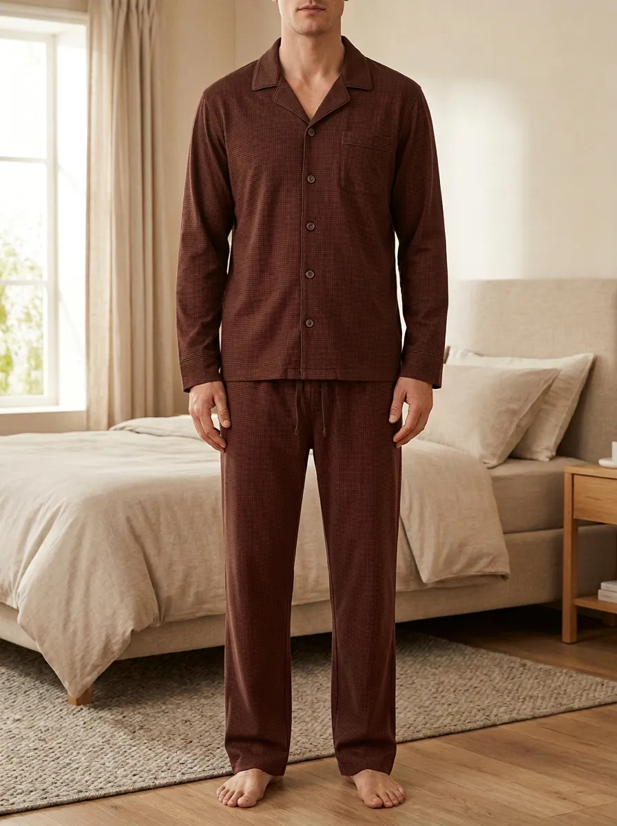Button-Down Waffle-Texture Men's Pajama Set