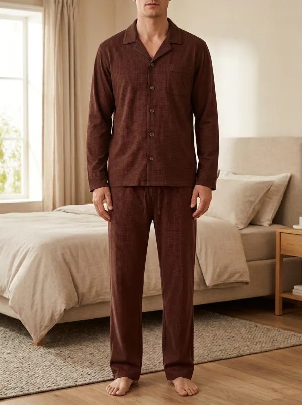 Button-Down Waffle-Texture Men's Pajama Set