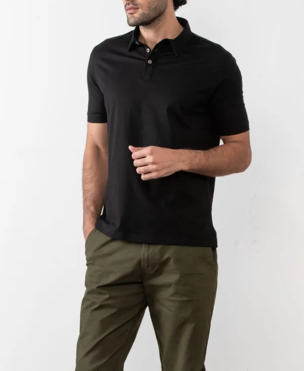 Black Cotton Jersey Polo Shirt