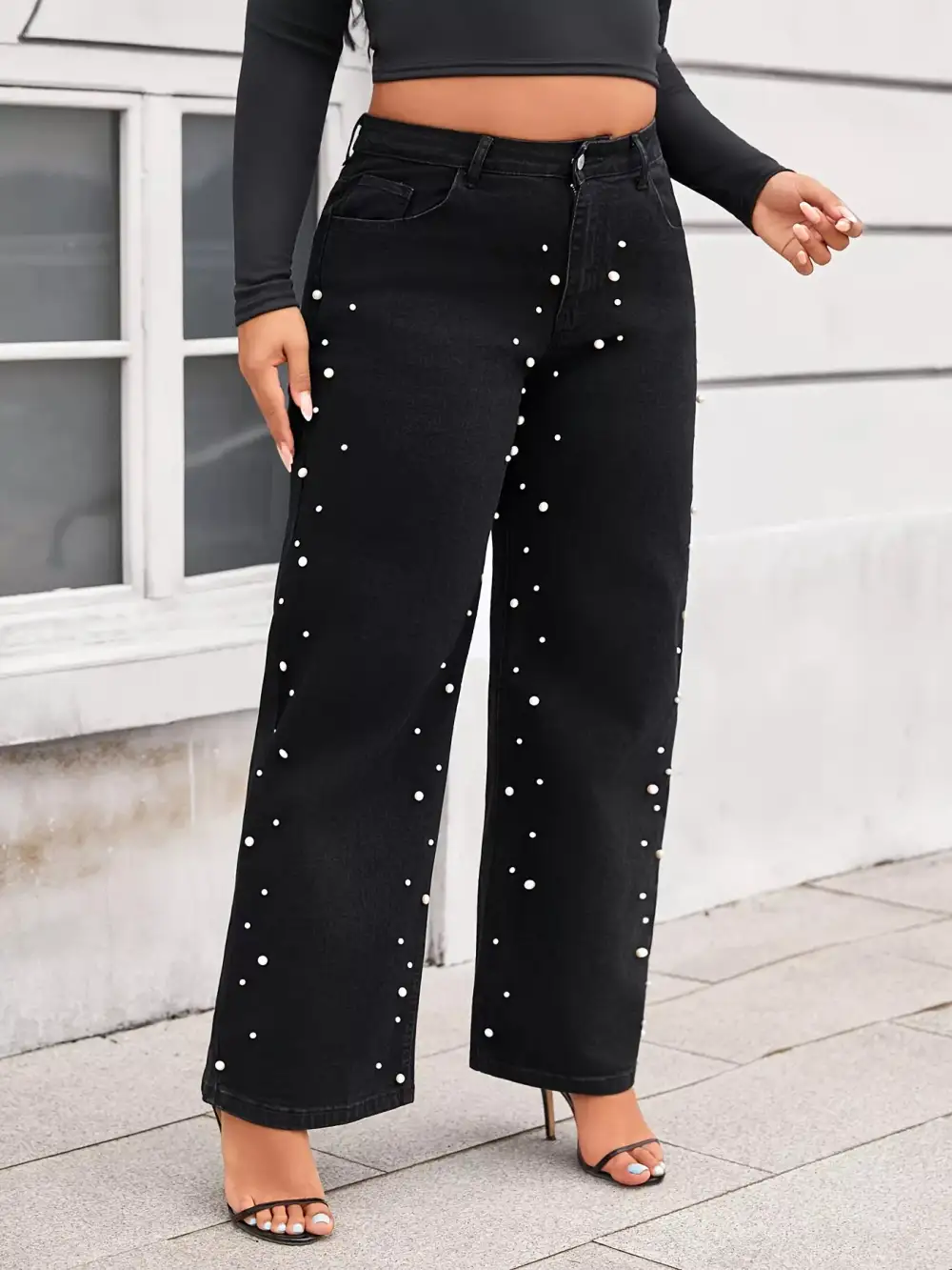 Lace Trim Pocket Denim Jeans