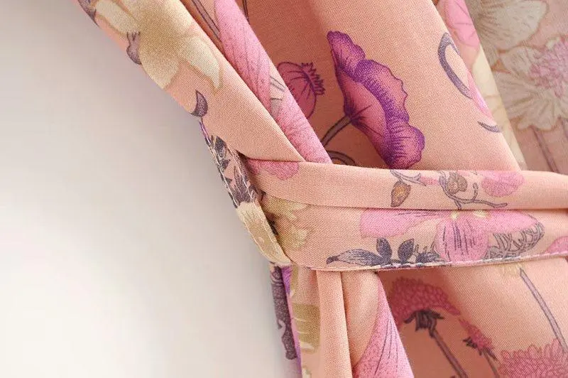 Floral Print Bat Sleeve Kimono Dress