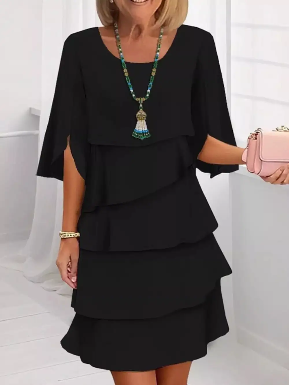 Ruffle Flutter Sleeve Midi Dress
