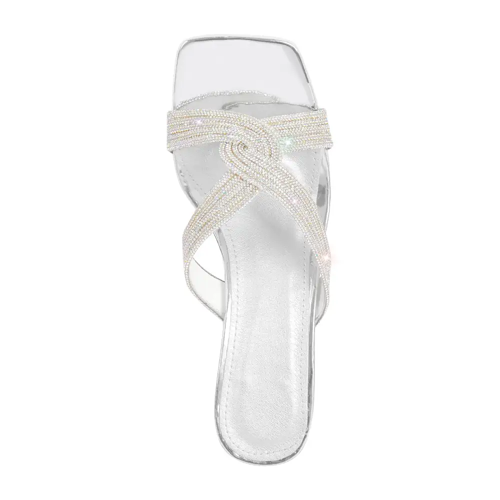 Rhinestone Strap Clear Block Mule Sandals